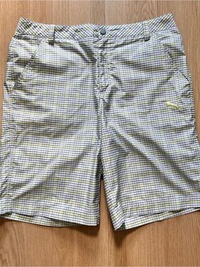 Puma Men’s Yellow & Gray Plaid Flat-Front Shorts